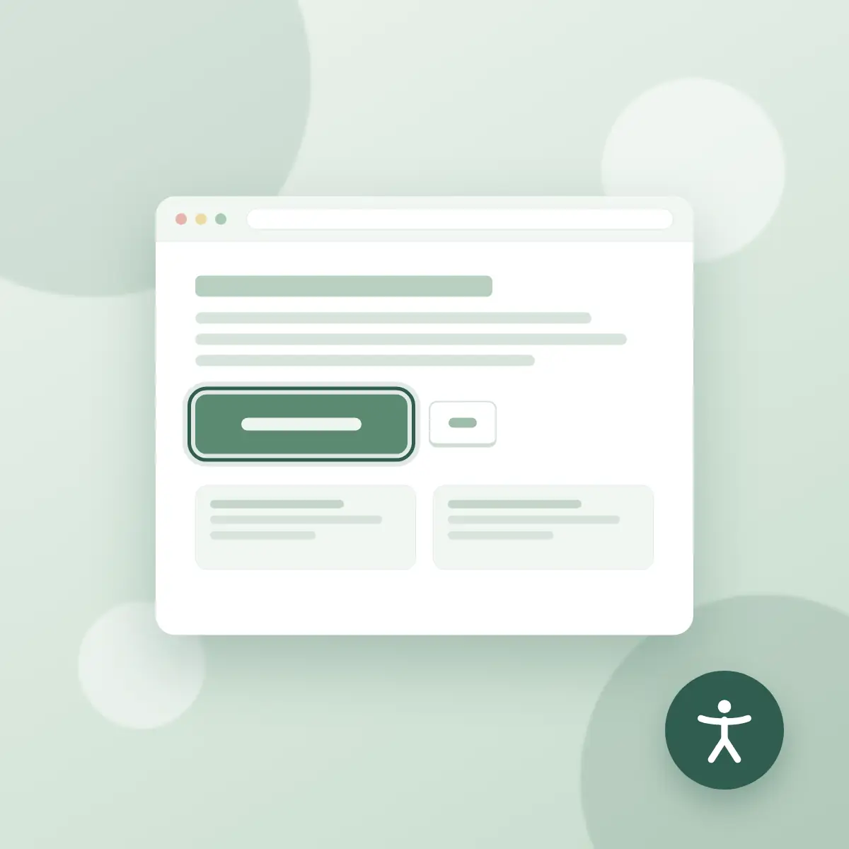 Therapy website accessibility — illustration of an accessible therapist website with a focus ring on the booking button and an accessibility symbol